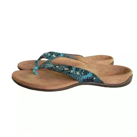 Vionic Women Lucia Toe Post Thong Snake Print Leather Rhinestone Sandal Size 10 - Picture 1 of 7